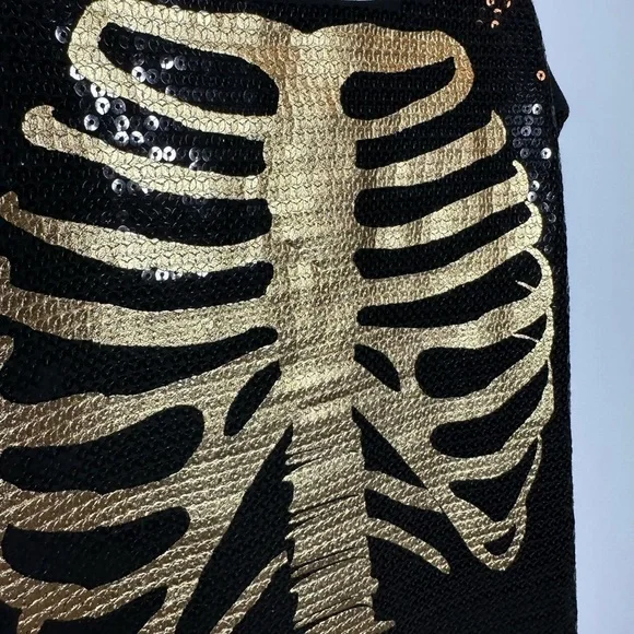 H&M Black and Gold Skeleton Sequin Mini Dress XS - Picture 2 of 6